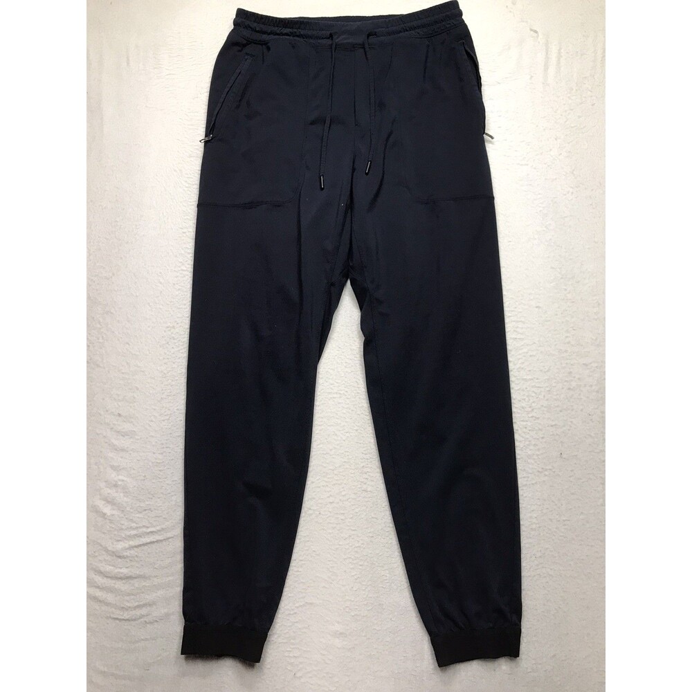 LULULEMON ABC Jogger Men L (32x30) Navy Drawstring Stretch Cuffs C50416 *hole